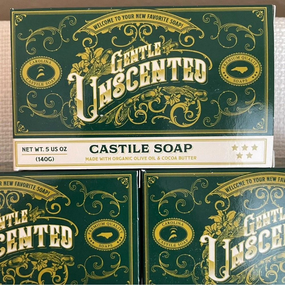 Castile Soap Unscented 3 Bar Set With 2 Soap Holders